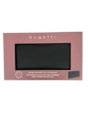 BUGATTI NWT Ladies Genuine Leather Full Zip Wallet, Black
